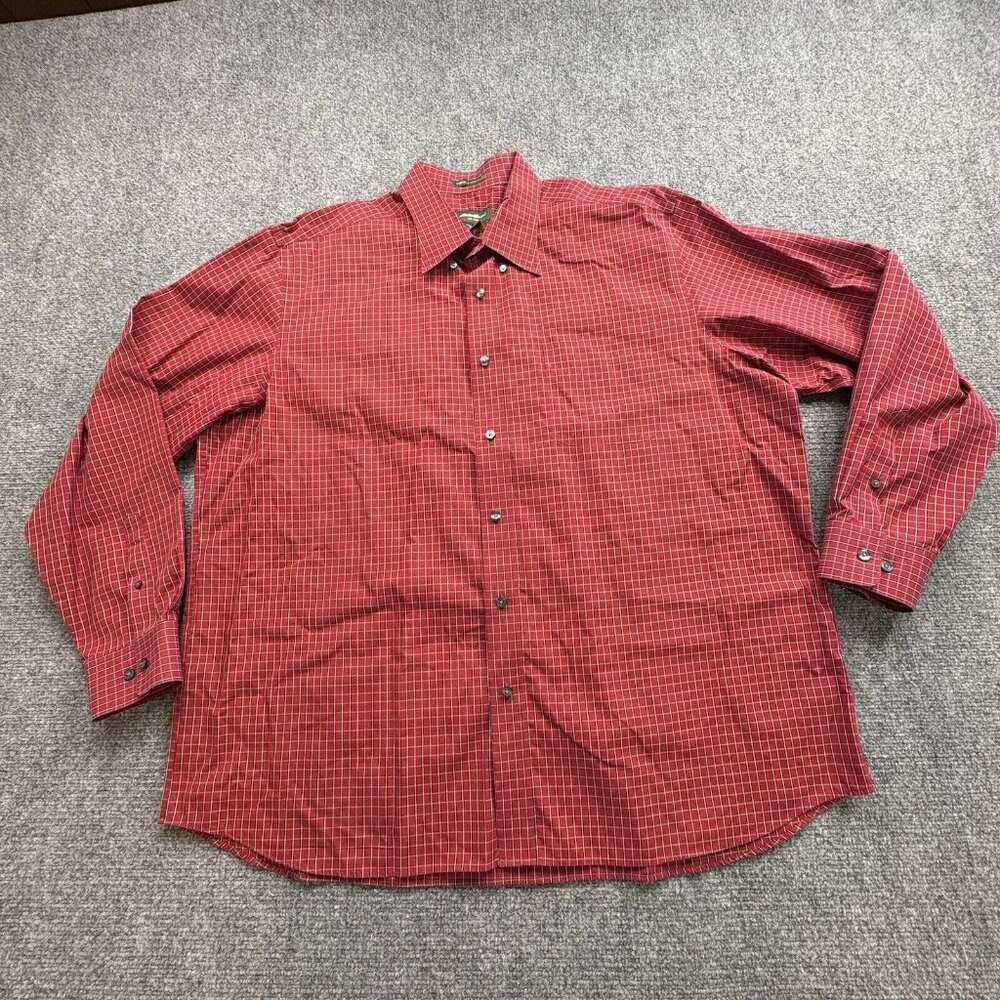Eddie Bauer Shirt Mens 2XL‎ Red Plaid Wrinkle Resistant Preppy Workwear Heritage